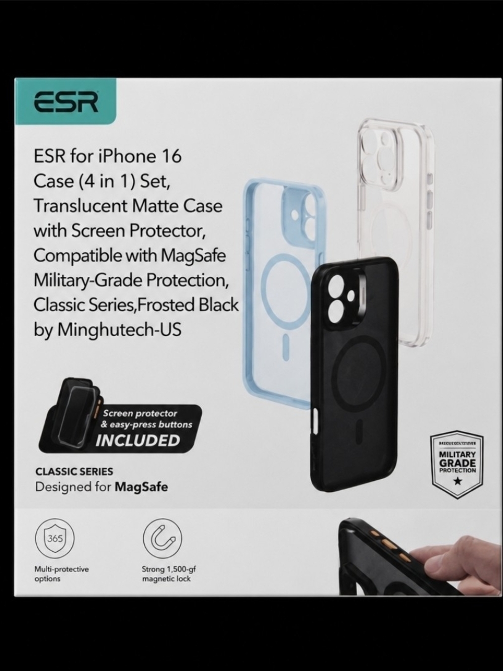ESR iPhone 16 MagSafe Case (Frosted Black) - Classic Series Phone Case